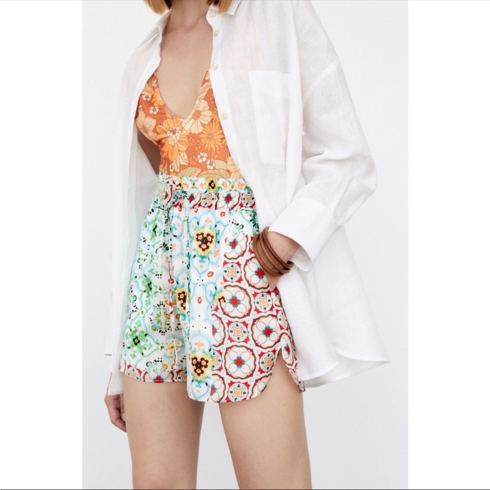 New Zara printed Effect Satin Shorts